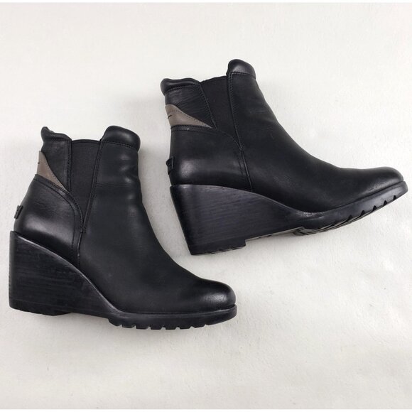 Sorel After Hours Chelsea Boot Womens 9.5 Black Leather Ankle Wedge Slip On Heel - Picture 1 of 12